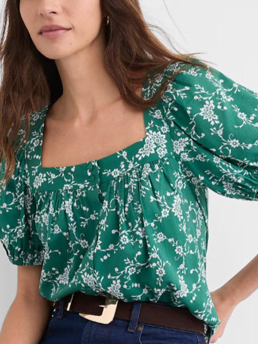 Loft Bouquet Puff Sleeve Square Neck Blouse